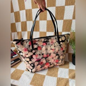Vintage Kate Spade Confetti Dot Nylon Tote Pink Black Cream Zipper Top